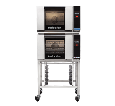 Turbofan E23T3/2C - Half Size Electric Convection Ovens Touch Screen Control Double Stacked on a Stainless Steel Base Stand