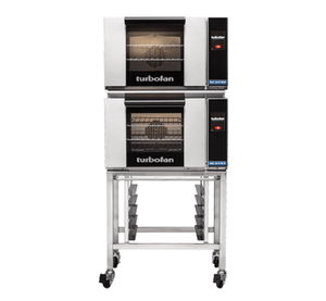 Turbofan E23T3/2C - Half Size Electric Convection Ovens Touch Screen Control Double Stacked on a Stainless Steel Base Stand