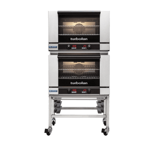 Turbofan E27D2/2C - Full Size Digital Electric Convection Ovens Double Stacked on a Stainless Steel Base Stand