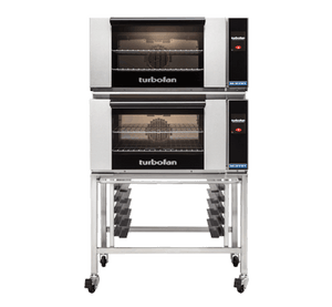 Turbofan E27T2/2 - Full Size Electric Convection Ovens Touch Screen Control Double Stacked on a Stainless Steel Base Stand