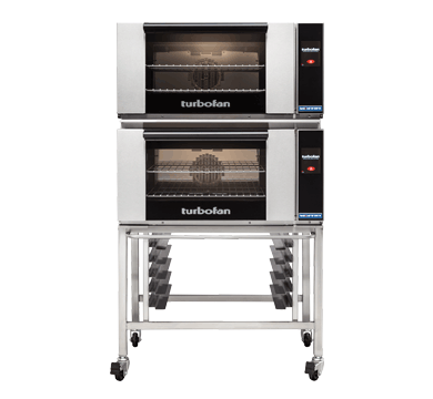 Turbofan E27T2/2C - Full Size Electric Convection Ovens Touch Screen Control Double Stacked on a Stainless Steel Base Stand
