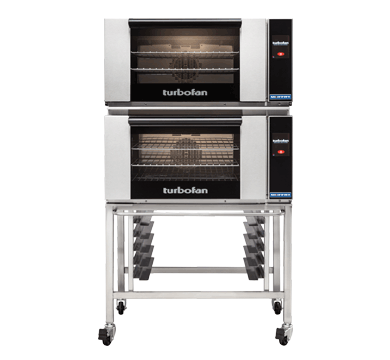 Turbofan E27T3/C - Full Size Electric Convection Ovens Touch Screen Control Double Stacked on a Stainless Steel Base Stand