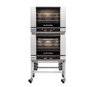 Turbofan E28T4/2 - Full Size Electric Convection Ovens Touch Screen Control Double Stacked on a Stainless Steel Base Stand